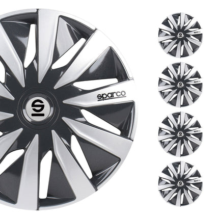 Radkappen Radzierblenden Sparco Lazio 15" Zoll Auto Abdeckung Set Grau Silber 4x