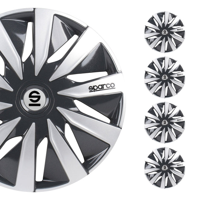 Radkappen Radzierblenden Sparco Lazio 15" Zoll Auto Abdeckung Set Grau Silber 4x