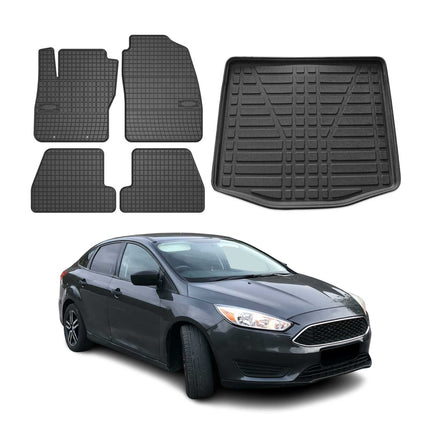 Fußmatten & Kofferraumwanne Set für Ford Focus mk3 2011-2018 Limo Gummi 5x