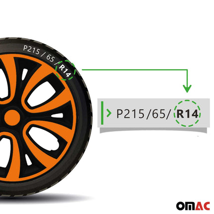 4x Radblenden Radzierblenden Radkappen für 14" Zoll Stahlfelgen Orange Schwarz