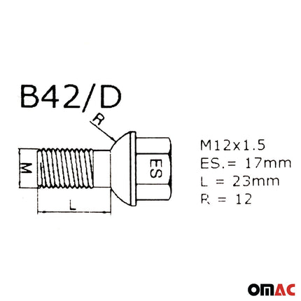 Felgenschlösser Radschlösser Schrauben M12 x 1,5 für Smart Fortwo 2014-2020
