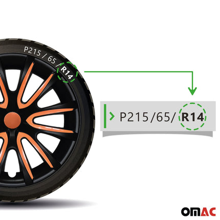 4x Radblenden Radkappen Radzierblenden für 14" Zoll Stahlfelgen Schwarz Orange