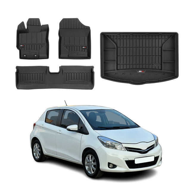 OMAC Fußmatten & Kofferraumwanne Set für Toyota Yaris 2010-2025 Gummi Schwarz 4x