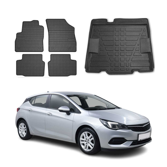 Fußmatten & Kofferraumwanne Set für Opel Astra K 2019-2021 Untere Gummi TPE 5x