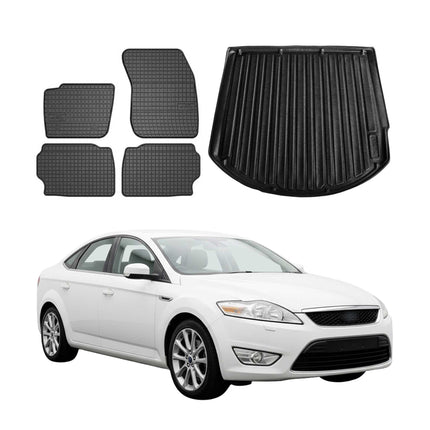 Fußmatten & Kofferraumwanne Set für Ford Mondeo mk4 Wagon 2007-2014 Schwarz 5x