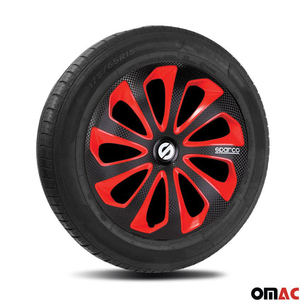 Radkappen Radzierblenden Sparco Sicilia 15" Zoll Abdeckung Schwarz Rot Carbon 4x