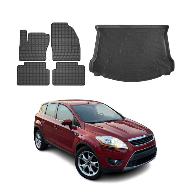 Fußmatten & Kofferraumwanne Set für Ford Kuga I 2008-2012 Gummi TPE Schwarz 5tlg