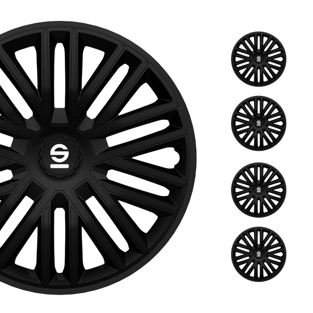 Radkappen Radzierblenden Sparco Bergamo 15" Zoll Auto Abdeckung Set Schwarz 4x