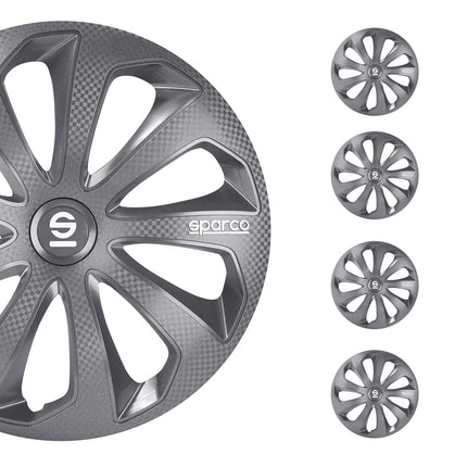 Radkappen Radzierblenden Sparco Sicilia 16" Zoll Abdeckung Set Grau Carbon 4x