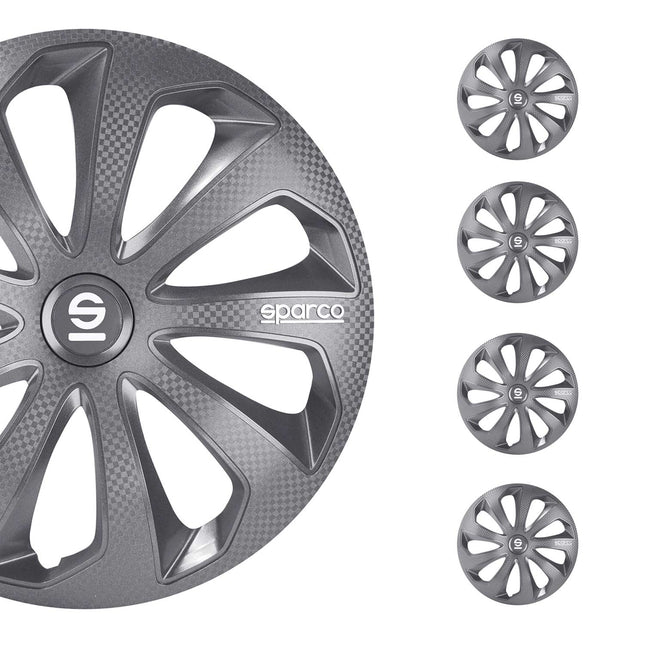 Radkappen Radzierblenden Sparco Sicilia 16" Zoll Abdeckung Set Grau Carbon 4x