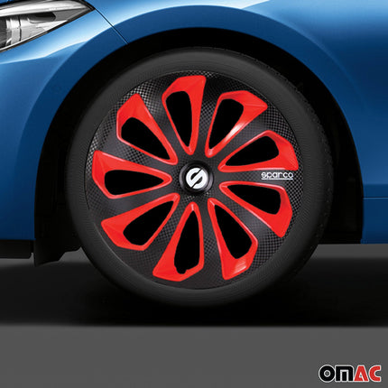 Radkappen Radzierblenden Sparco Sicilia 14" Zoll Abdeckung Schwarz Rot Carbon 4x