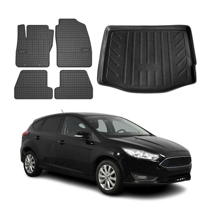 Fußmatten & Kofferraumwanne Set für Ford Focus mk3 2011-2018 Fünftürer Gummi 5x