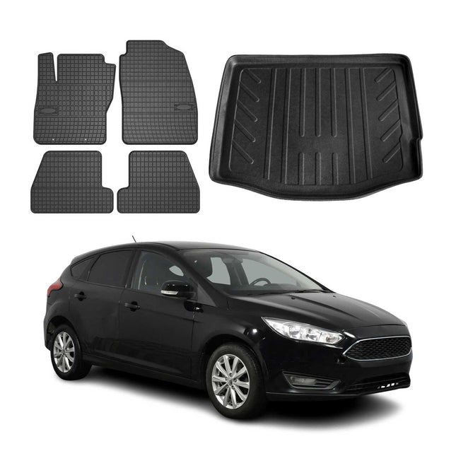 Fußmatten & Kofferraumwanne Set für Ford Focus mk3 2011-2018 Fünftürer Gummi 5x