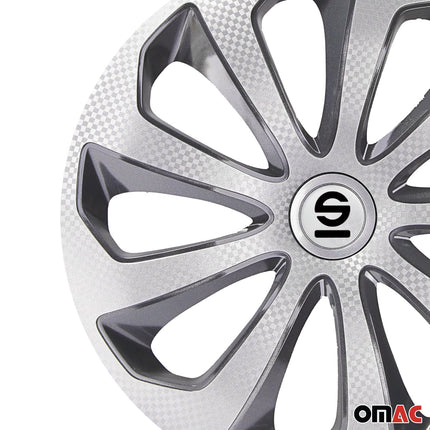 Radkappen Radzierblenden Sparco Sicilia 15" Zoll Abdeckung Silber Carbon Grau 4x