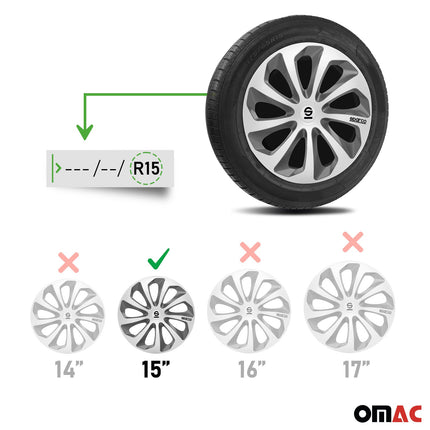 Radkappen Radzierblenden Sparco Sicilia 15" Zoll Auto Abdeckung Silber Grau 4x