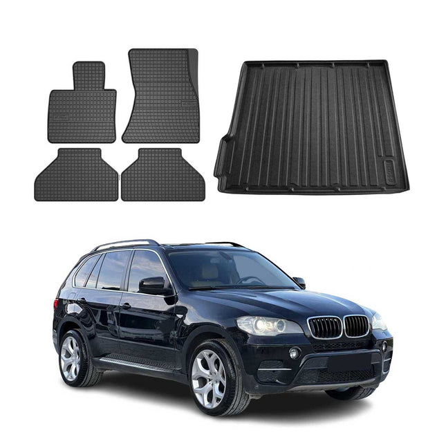 Fußmatten & Kofferraumwanne Set für BMW X5 E70 2006-2013 Gummi Schwarz TPE 5x