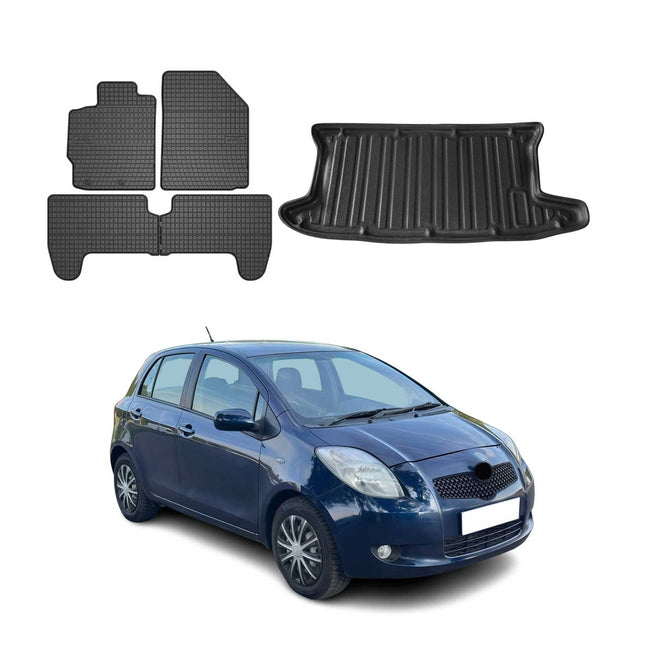 Fußmatten & Kofferraumwanne Set für Toyota Yaris Schrägheck 2005-2010 Gummi 5x