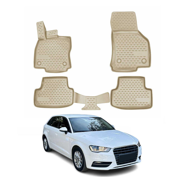 OMAC Gummimatten Fußmatten für Audi A3 8V Sportback Limo 2012-2016 TPE Beige 4x