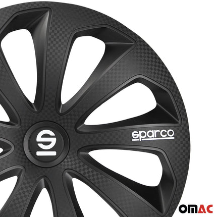 Radkappen Radzierblenden Sparco Sicilia 15" Zoll Abdeckung Schwarz Carbon 4x