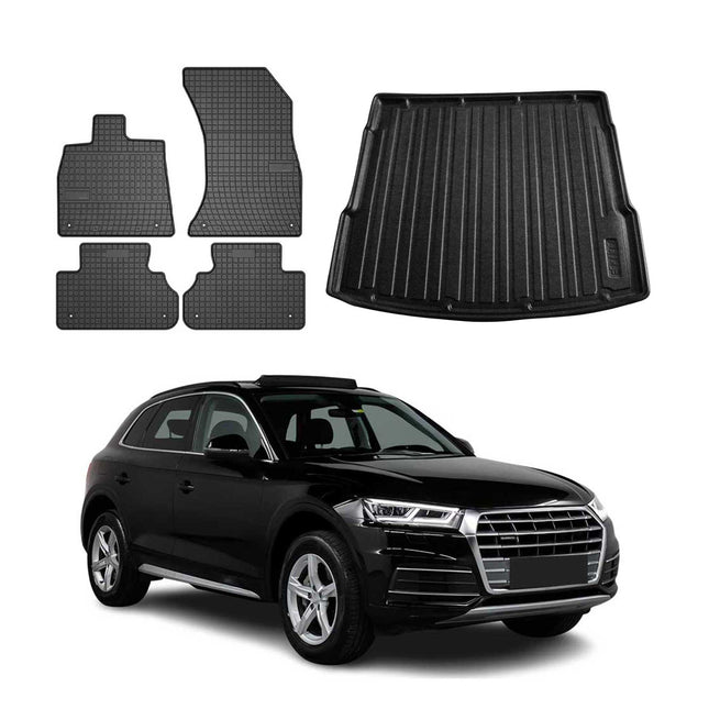 Fußmatten & Kofferraumwanne Set für Audi Q5 FY 2017-2024 Gummi Schwarz TPE 5x