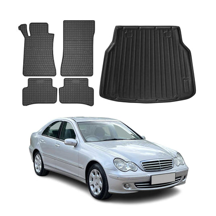 Fußmatten & Kofferraumwanne Set für Mercedes C Klasse S203 2001-2007 Gummi 5x