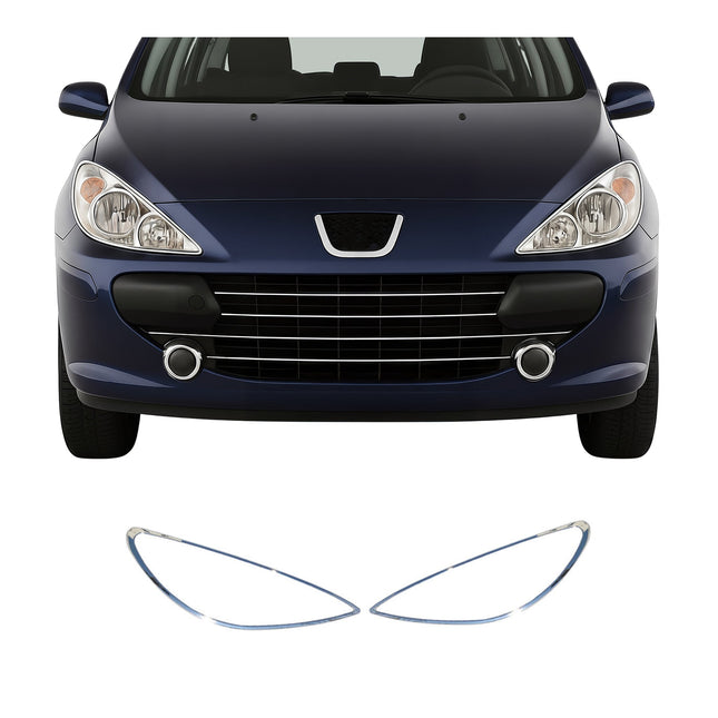 Scheinwerfer Leisten Scheinwerferblende für Peugeot 307 2001-2009 Chrom ABS 2tlg