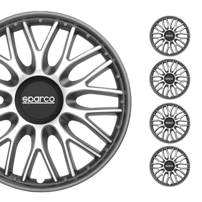 Radkappen Radzierblenden Sparco Roma 16" Zoll Auto Abdeckung Set Silber Grau 4x