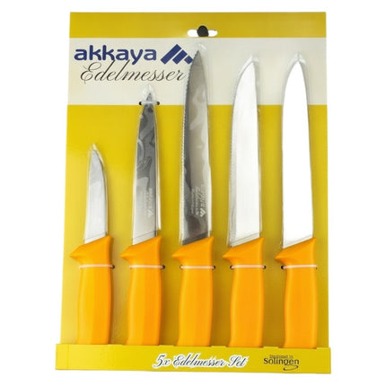 Messerset 5-teilig, Edelstahl aus Solingen, orange, Akkaya Küchenmesser