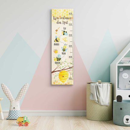 SEO. Messlatte als Abschiedsgeschenk - Bienen - mit Namen der Kinder aus Holz - Linkreich