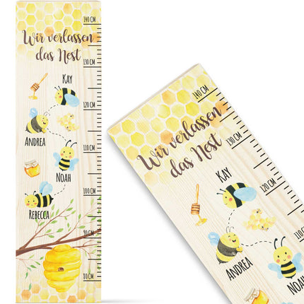 SEO. Messlatte als Abschiedsgeschenk - Bienen - mit Namen der Kinder aus Holz - Linkreich