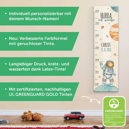 SEO. Messlatte mit Namen für Kinder im Astronaut Design - Linkreich