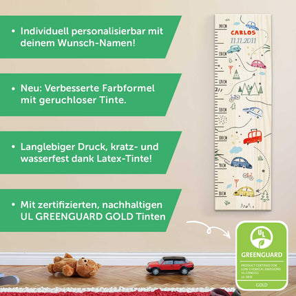 SEO. Messlatte mit Namen für Kinder im Autokarte Design - Linkreich