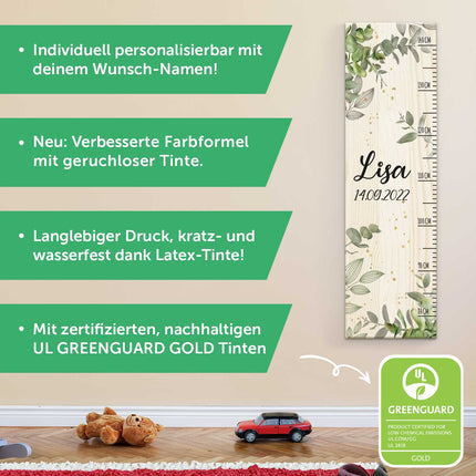 SEO. Messlatte mit Namen für Kinder im Blätter Design - Linkreich