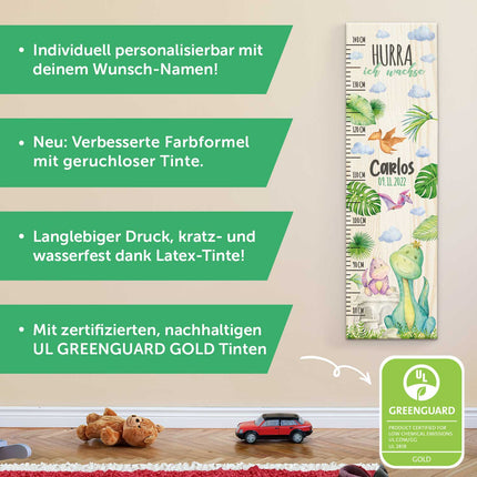 SEO. Messlatte mit Namen für Kinder im Dinosaurier Design - Linkreich