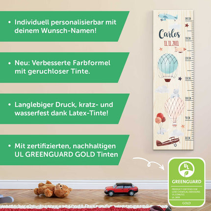 SEO. Messlatte mit Namen für Kinder im Heißluftballon Design - Linkreich