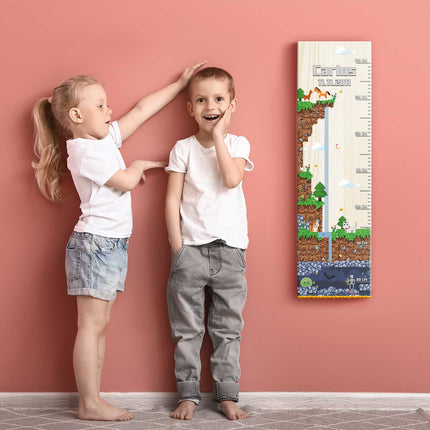 SEO. Messlatte mit Namen für Kinder im Pixelerde Design - Linkreich