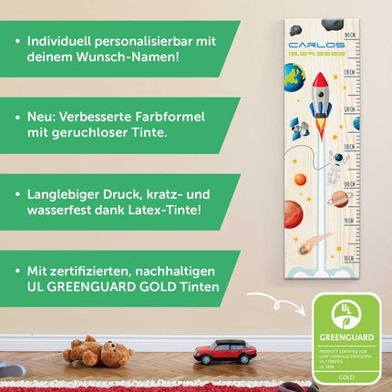 SEO. Messlatte mit Namen für Kinder im Rakete Design - Linkreich