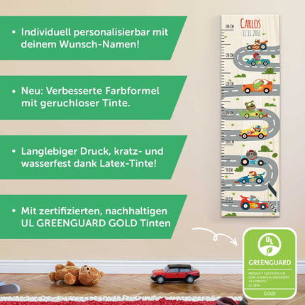 SEO. Messlatte mit Namen für Kinder im Rennauto Design - Linkreich