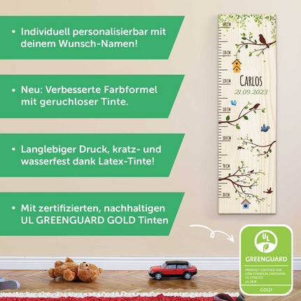SEO. Messlatte mit Namen für Kinder im Vögel Design - Linkreich