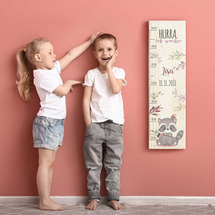 SEO. Messlatte mit Namen für Kinder im Waschbär Design - Linkreich