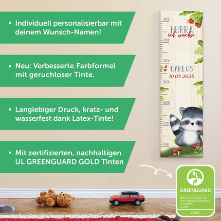 SEO. Messlatte mit Namen für Kinder im Waschbär Design - Linkreich