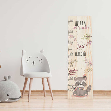 SEO. Messlatte mit Namen für Kinder im Waschbär Design - Linkreich