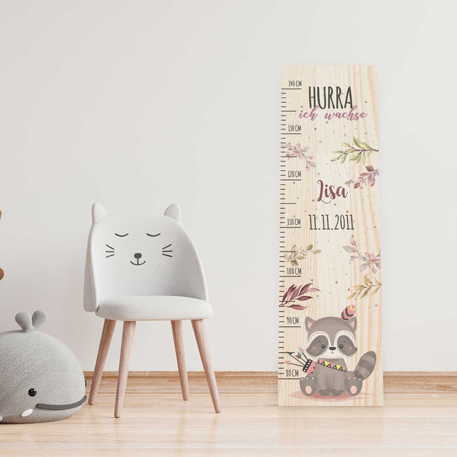 SEO. Messlatte mit Namen für Kinder im Waschbär Design - Linkreich