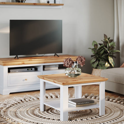 SEO. Milano Elite Massivholz Kiefer Couchtisch | Farbe Weiß/Kiefer - Linkreich