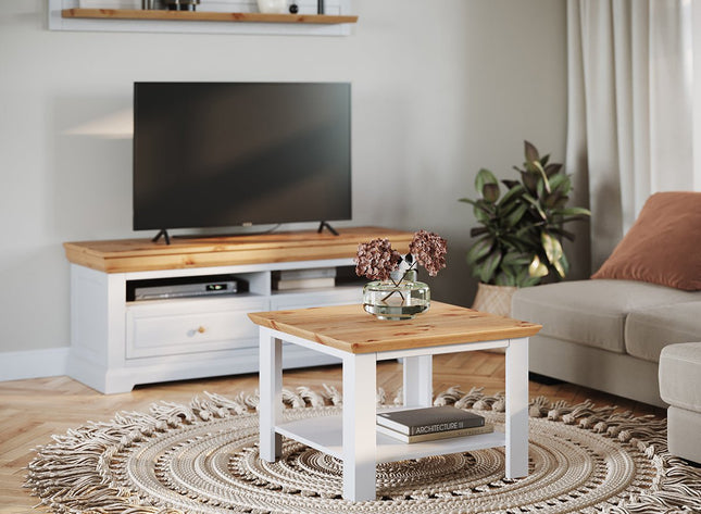 SEO. Milano Elite Massivholz Kiefer Couchtisch | Farbe Weiß/Kiefer - Linkreich