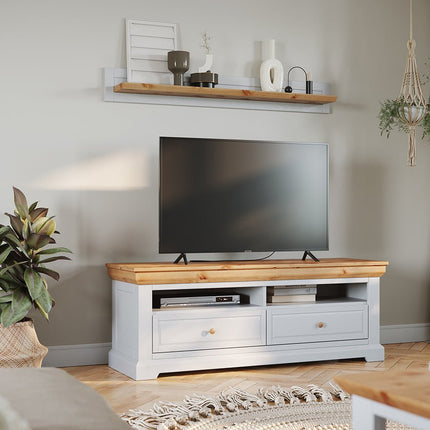 SEO. Milano Elite Massivholz Kiefer TV - Schrank Lowboard | Farbe Weiß/Kiefer - Linkreich