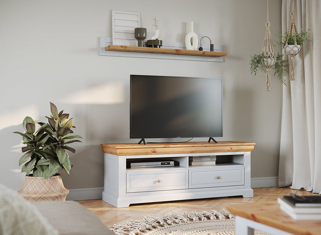 SEO. Milano Elite Massivholz Kiefer TV - Schrank Lowboard | Farbe Weiß/Kiefer - Linkreich