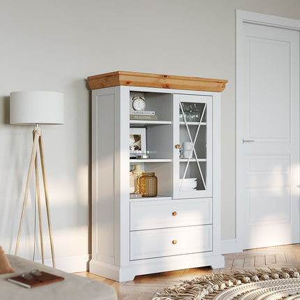 SEO. Milano Elite Massivholz Kiefer Vitrine 1.3 | Farbe Weiß/Kiefer - Linkreich