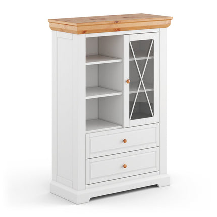 SEO. Milano Elite Massivholz Kiefer Vitrine 1.3 | Farbe Weiß/Kiefer - Linkreich