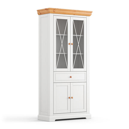 SEO. Milano Elite Massivholz Kiefer Vitrine 2D | Farbe Weiß/Kiefer - Linkreich